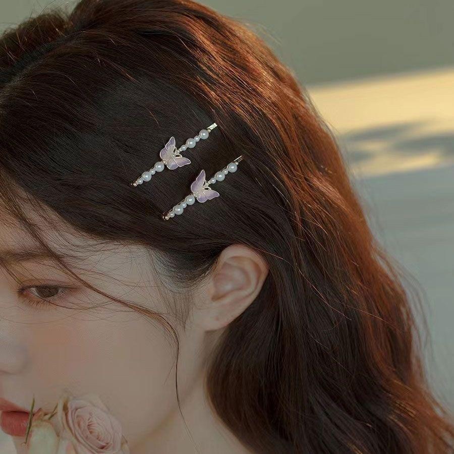 甜美发饰仙女对夹森女系丝带盘发夹古风甜妹一字夹ins碎发旗袍