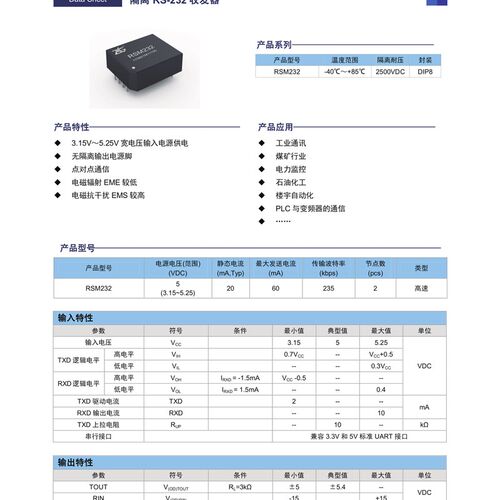 RSM232 周立功ZLG 3.15-5.25V输入供电 隔离RS232收发器模块 原装