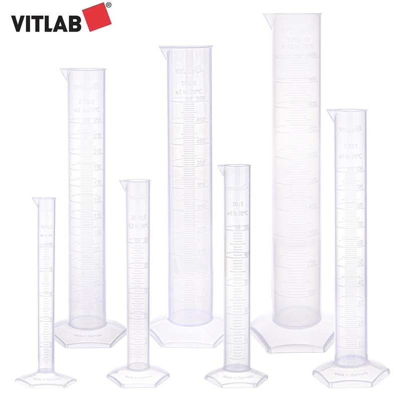 VITLAB进口塑料刻度量筒B级100/250/500/1000/2000mlPP凸起刻度