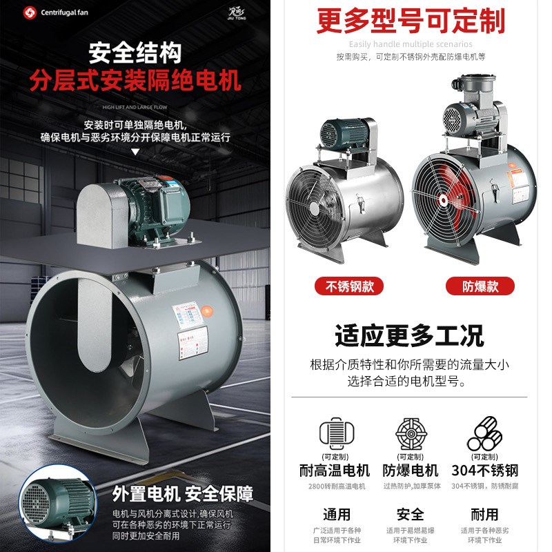 KT40外置电机轴流风机不锈钢喷漆房管道水帘工业风机排尘防爆