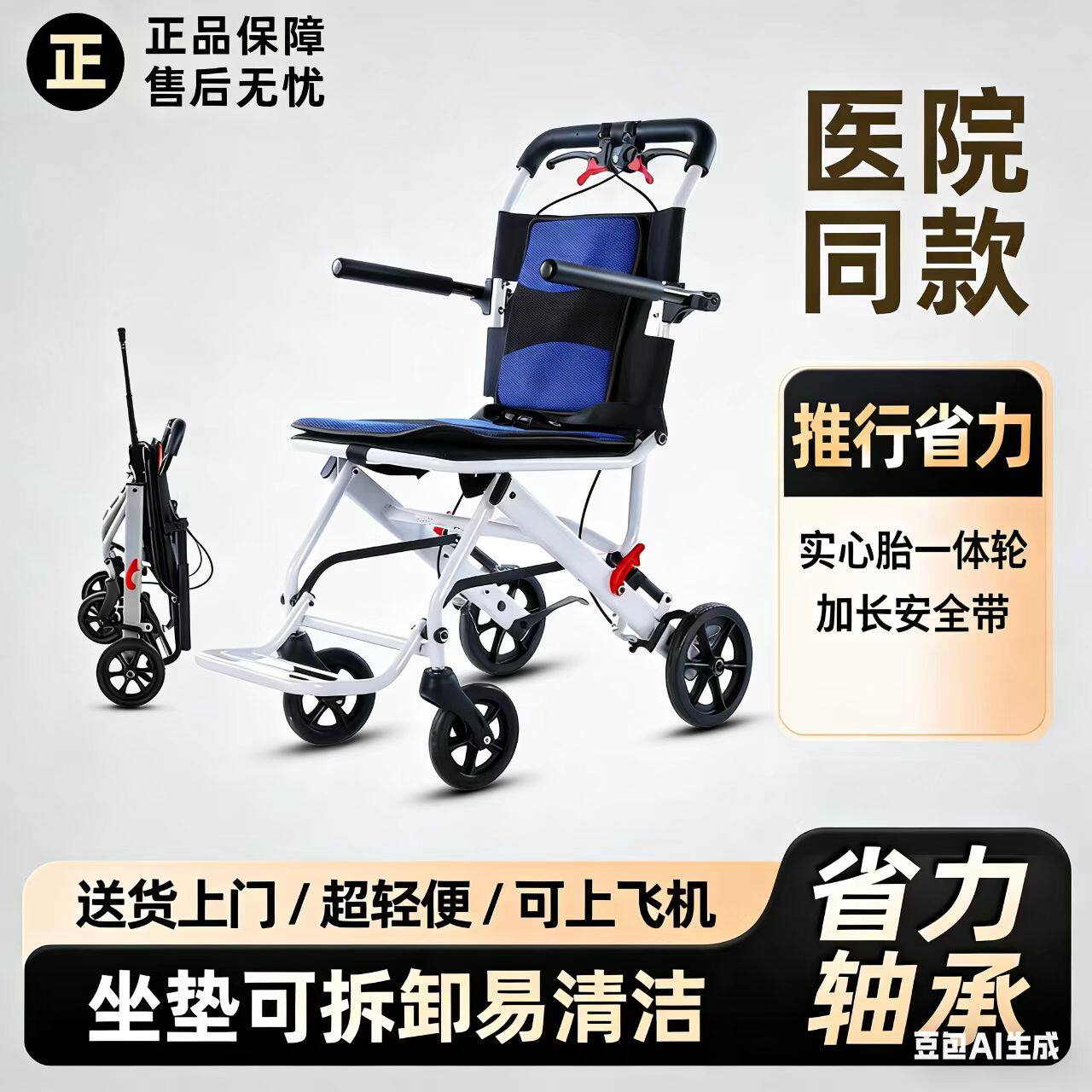 超轻可折叠老年手推轮椅