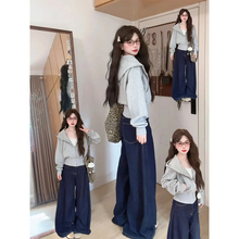 灰色短款卫衣外套女款秋冬修身收腰连帽上衣早秋新款美式拉链开衫