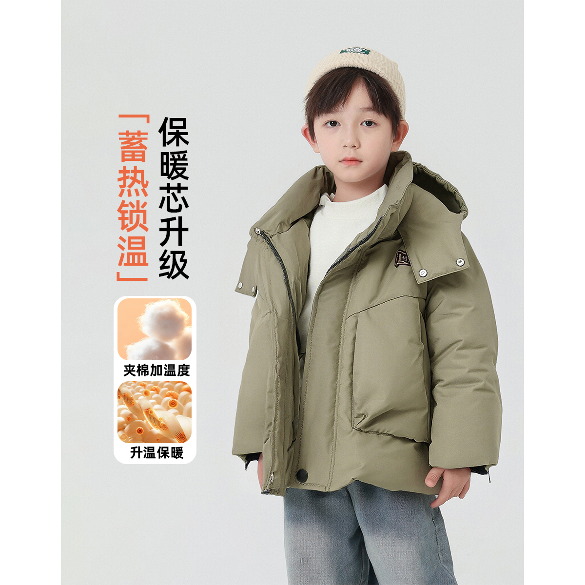 冬儿童棉服加厚保暖洋气男童连帽时尚棉衣2025中大童工装外套