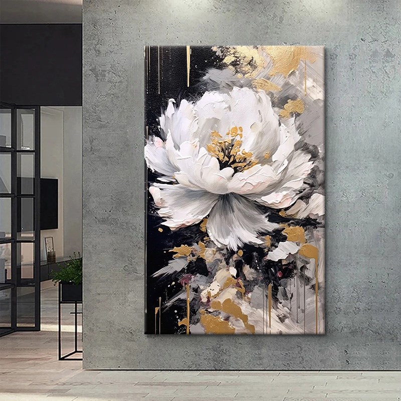 大芬村牡丹花纯手绘油画立体肌理花卉客厅装饰画花开富贵玄关挂画