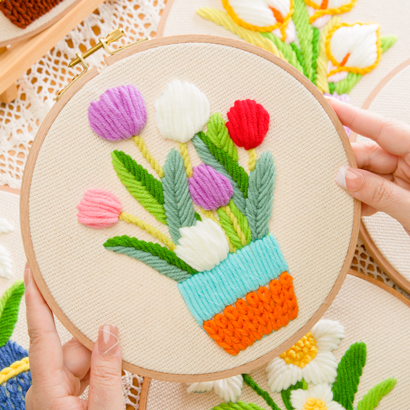 刺绣手工材料包成人毛线diy戳戳绣欧式立体编织手捧绣花布艺套件