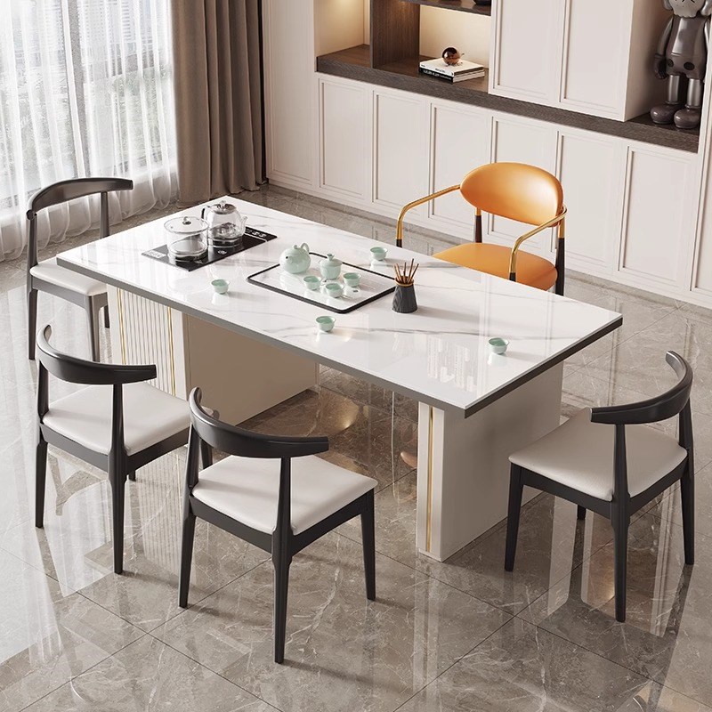 轻奢岩板茶台办公室茶桌椅组合烧水壶一体意式风家用茶几阳台泡茶