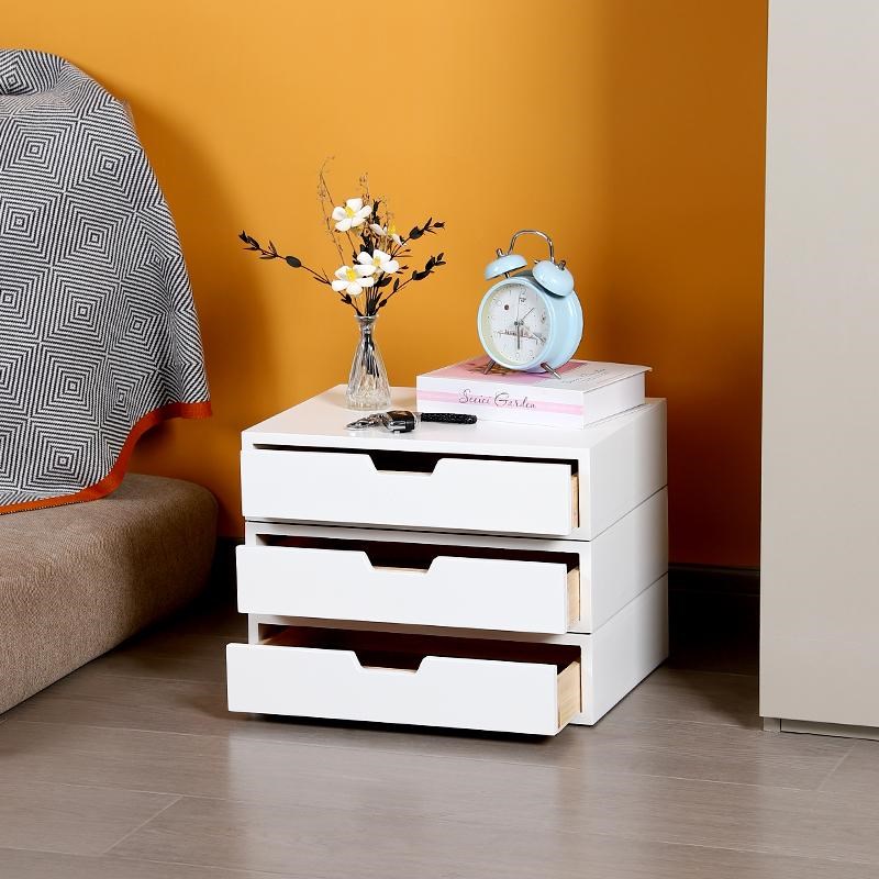 创意实木桌面带抽屉式多层储物柜子办公室文件收纳盒置物架收纳柜