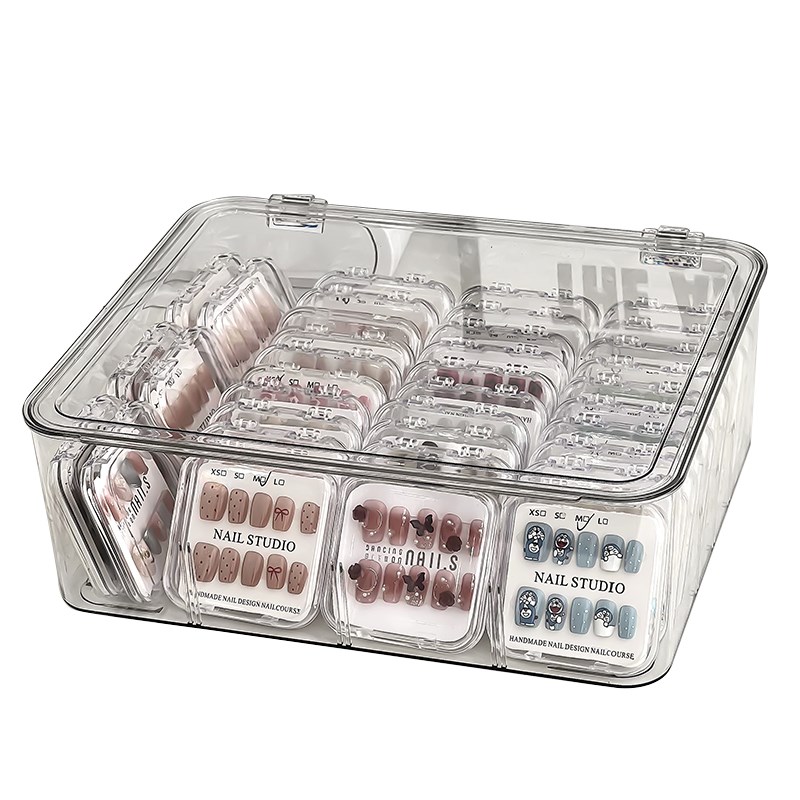 美甲收纳盒桌面亚克力大容量防尘透明轻奢甲片展示穿戴甲盒子