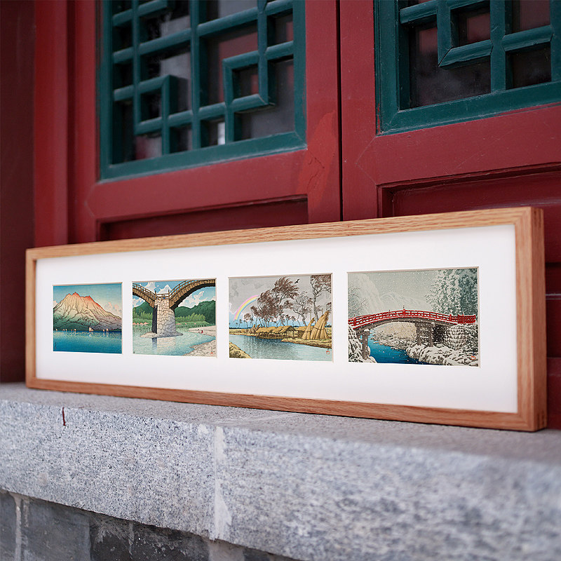 四季风景日式长条实木装饰画春夏秋冬横幅挂画卧室客厅沙发背景墙