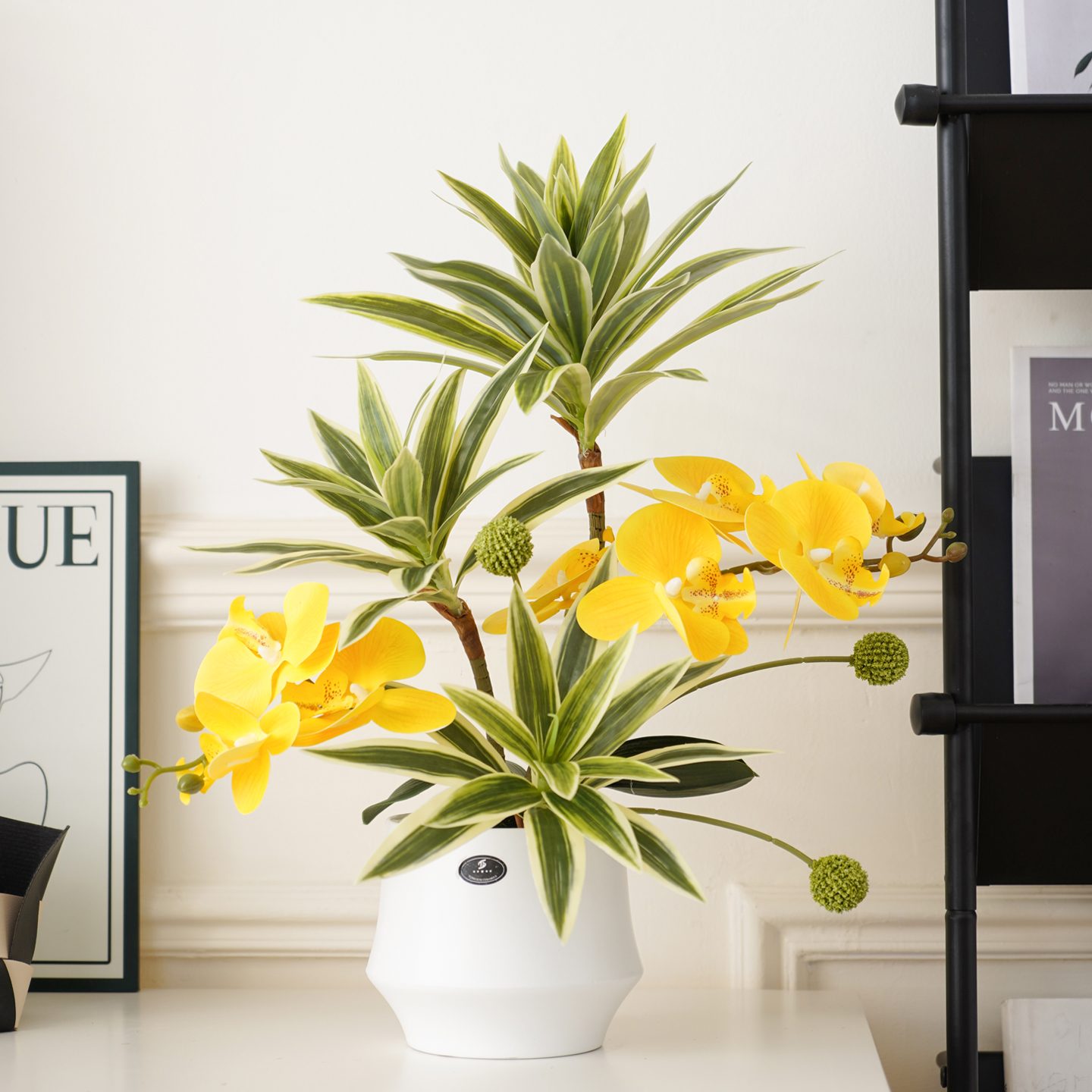 彷真假花蝴蝶兰花艺整体摆放花卉套装摆件客厅室内餐桌电视柜摆设