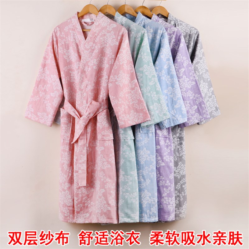 纱布浴袍女秋冬加厚长款日式和服浴衣男可穿浴巾吸水儿童睡袍