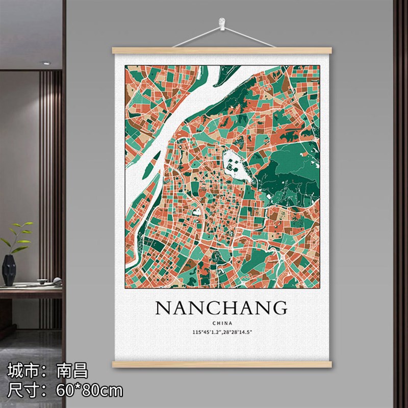 客厅沙发背景墙挂画餐厅壁画定制画北欧线描武汉城市地图装饰画图片