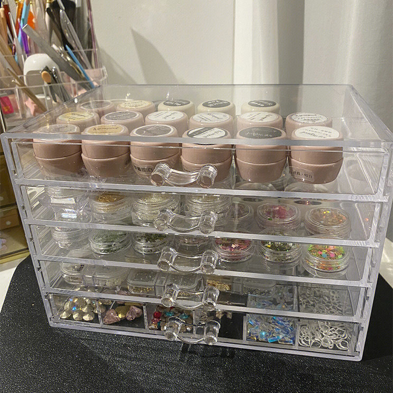 甲油胶收纳盒罐装透明光疗胶心小布胶抽屉桌面美甲工具整理盒