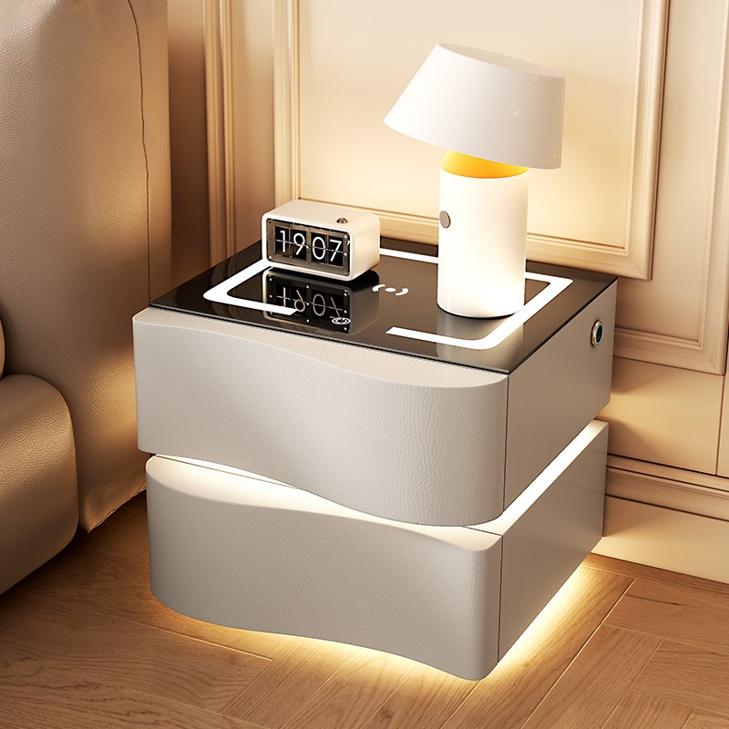 智能床头柜创意家用简约现代多功能卧室无线充电轻奢高级感带灯光