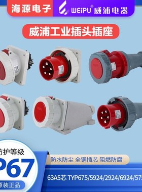 威浦63A5芯防水工业插头插座TYP675/6924/5924/2924/3924/575IP67