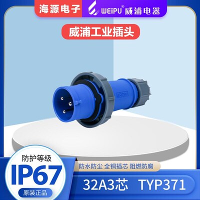 威浦TYP371WEIPU防水航空插头 工业插头 32A3芯 220V 2P+E IP67