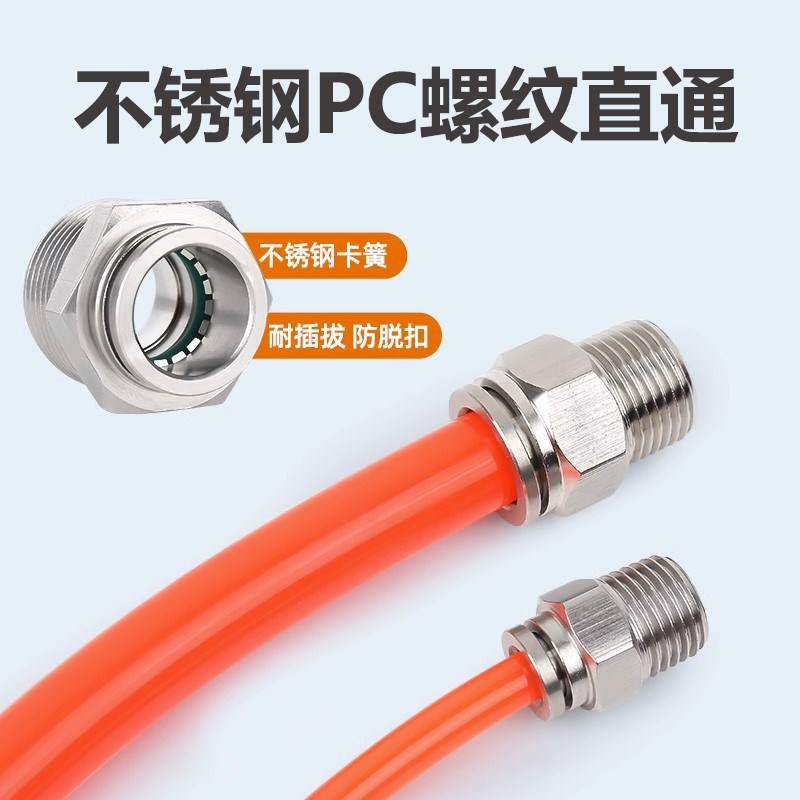 304不锈钢气动快速接头气管快插螺纹直通PC8PC10PC12M5PUPE管外丝