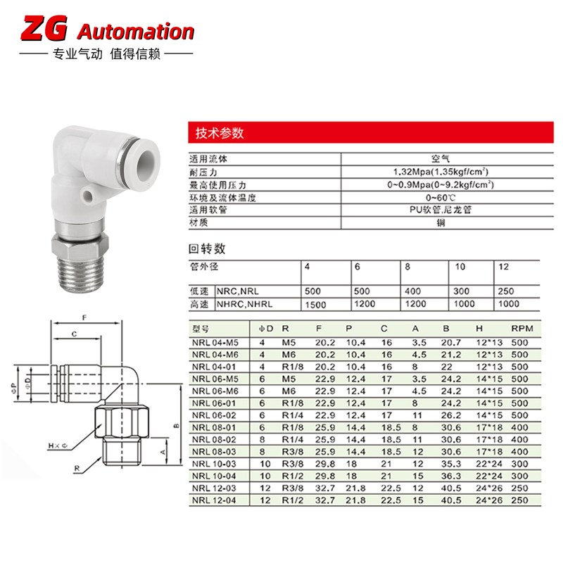 L型NRL弯通高速旋转接头 气动气管快插快速接头 PL8-02 气动接头