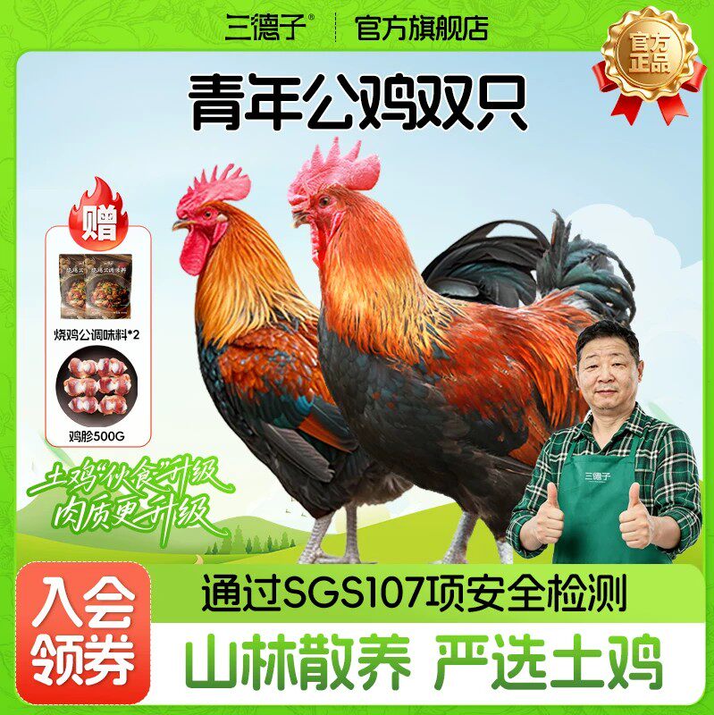 三德子好甄选 青年公鸡双只 散养生态鸡跑山鸡新鲜宰杀