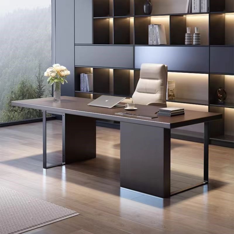 意式极简书桌现代简约家用实木写字台工作台电脑桌轻奢老板办公桌