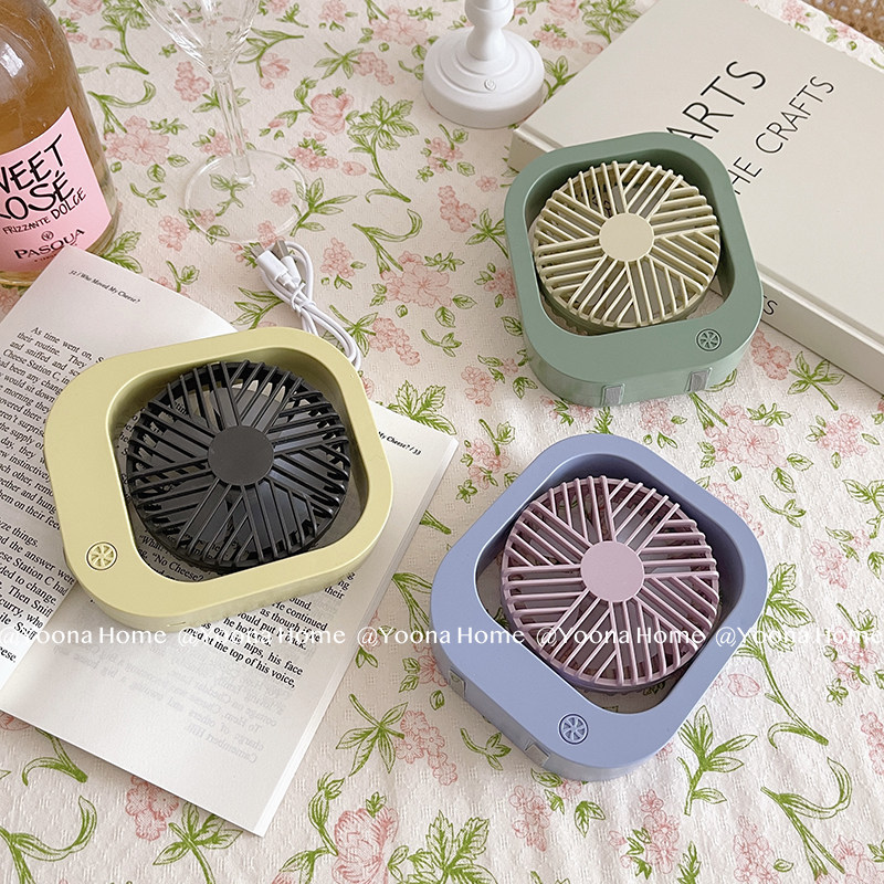 Yoona Home ins风复古方头便携手持桌面USB小电风扇夜灯马卡龙色