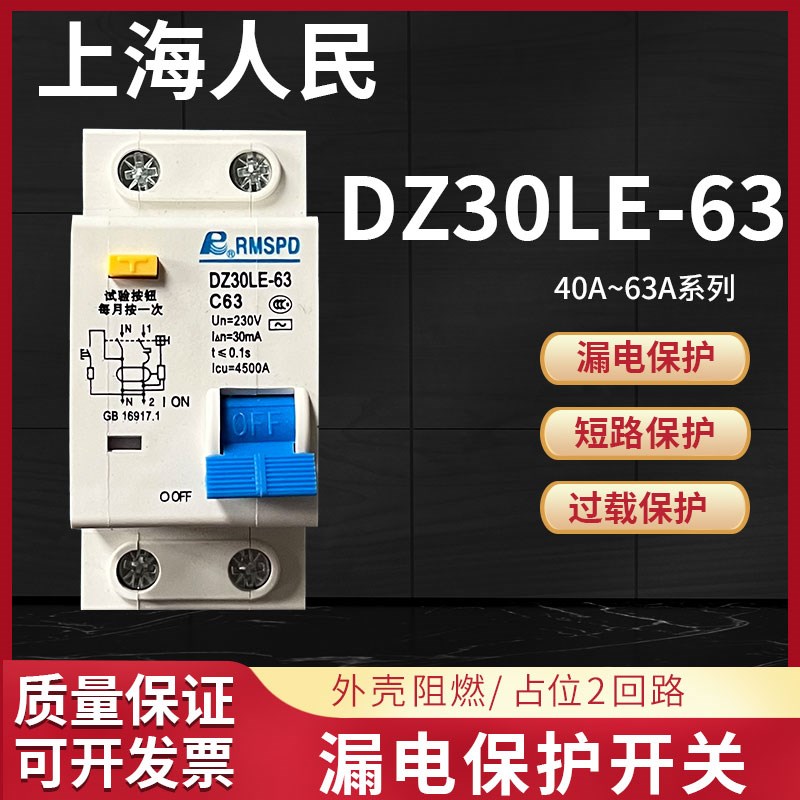漏电保护断路器DZ30LE-63小型空开带漏电16A25A 1P+N家用漏保开关