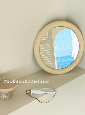 Lifepoem复古奶油化妆镜vintage壁挂式实木圆形少女韩国装饰镜