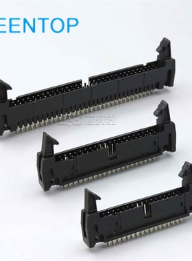 DC2牛角座卡钩34 40 64PIN180度直角IDC压线头2.54mm间距板端