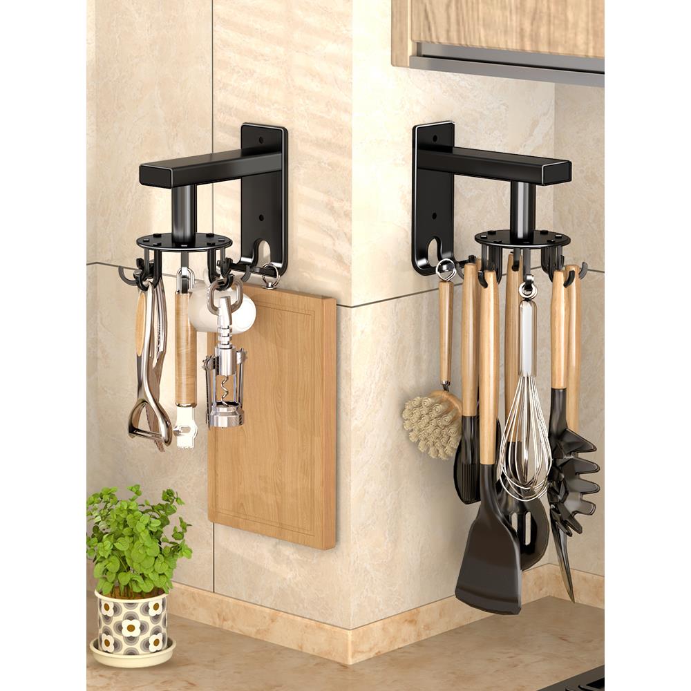 【品牌正品】厨房旋转挂钩免打孔壁挂置物架锅铲菜板挂架粘胶强力