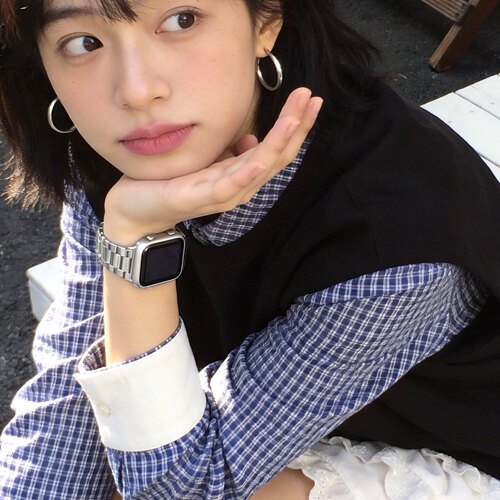 美派适用苹果手表表带三珠钢带