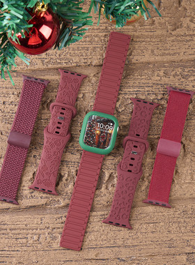 适用iwatch11手表表带新年红色applewatch10苹果S9手表S8女款S7尼龙S6编织硅胶真皮SE3金属10男春秋磁吸运动