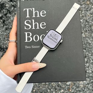 适用iwatch苹果S11手表10手表带applewatch987猫眼竹节金属表带SE高级女韩系风格手镯腕带老钱气质se金属百搭