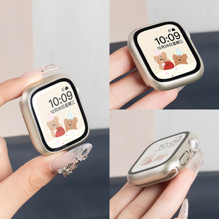 适用苹果手表10保护壳applewatchs11手表壳iWatchs10壳膜一体抗划s9半包s8保护壳高清抗爆保护套se防爆钢化膜