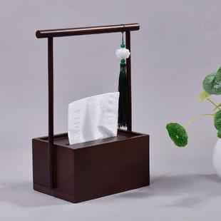 茶桌禅意装 竹制纸巾盒客厅家用创意实木抽纸盒中式 饰手提餐巾纸盒