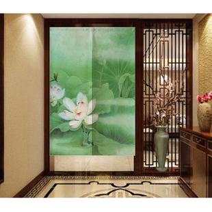饰挂帘 禅意荷韵定制布艺门帘卧室客厅玄关厨房布帘隔断长帘半帘装