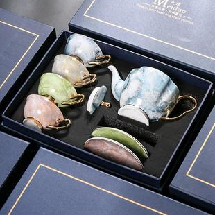 下午茶茶具礼盒装 美道 咖啡杯高档精致骨瓷茶壶杯子套装 四季 更迭