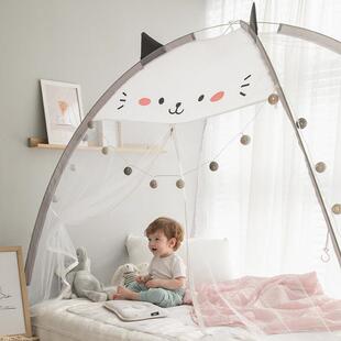 免安装-回底款无底卡通儿童床蚊帐双面拉炼 炼 头家用蒙古包1.2米