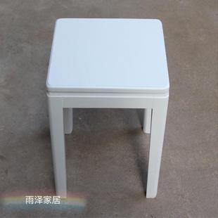 家用凳子时尚 餐用白色实木大方凳圆凳欧美风格 椅子加固橡木凳可叠