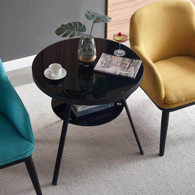 洽谈桌椅组合简约铁艺会客商用阳台钢化玻璃茶几谈判小圆桌子圆形