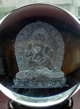 藏式佛黑财神水晶球摆件客厅桌面现代酒柜玄关装饰办公室开业送礼