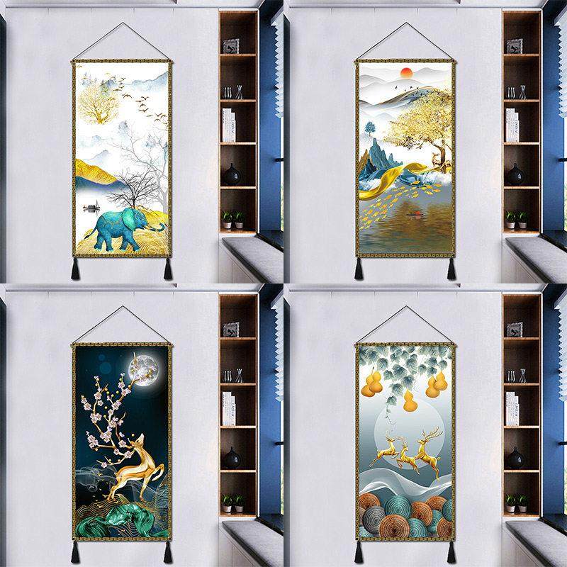 入户玄关装饰画鹿竖版走廊大象挂画现代壁毯简约欧式过道壁画挂毯