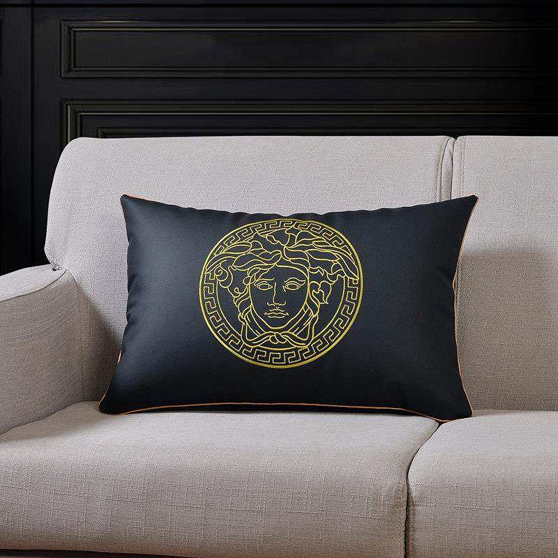 北欧式绣花护腰垫抱枕客厅沙发靠垫靠枕PU皮靠背长方形腰枕抱枕套