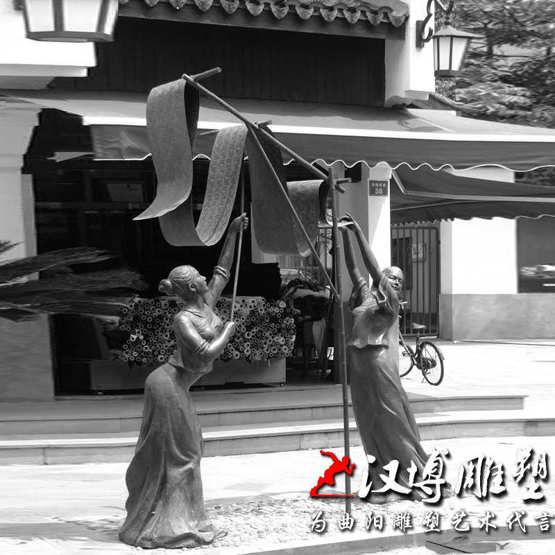 玻璃钢仿铜人物雕塑景观广场铸铜养蚕人物雕塑铜雕纺织文化定制做