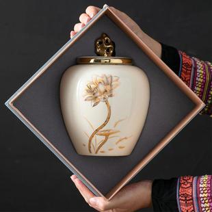 精品陶瓷茶叶罐家用大号密封罐防潮茶叶储存罐高档茶桌摆件礼盒装