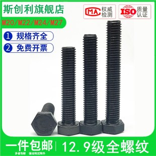 12.9级加长全牙外六角螺丝钉全螺纹螺栓全丝全扣螺杆M20M22M24M27