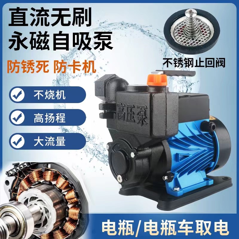 无刷直流自吸泵12v24v48v72v农用电动车可携式船用灌溉浇菜抽水机