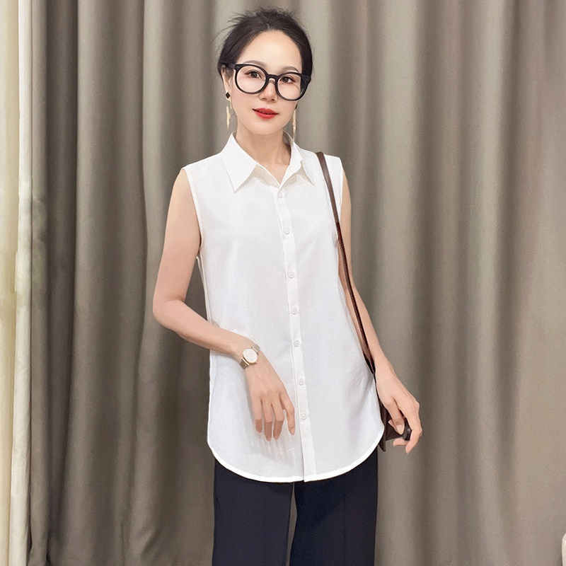 莱卡棉无袖衬衫女打底叠穿A版内搭抗皱宽松简约百搭白色背心上衣