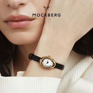 MOCKBERG新品椭圆表复古老钱风百搭通勤小表盘石英女表真皮表带