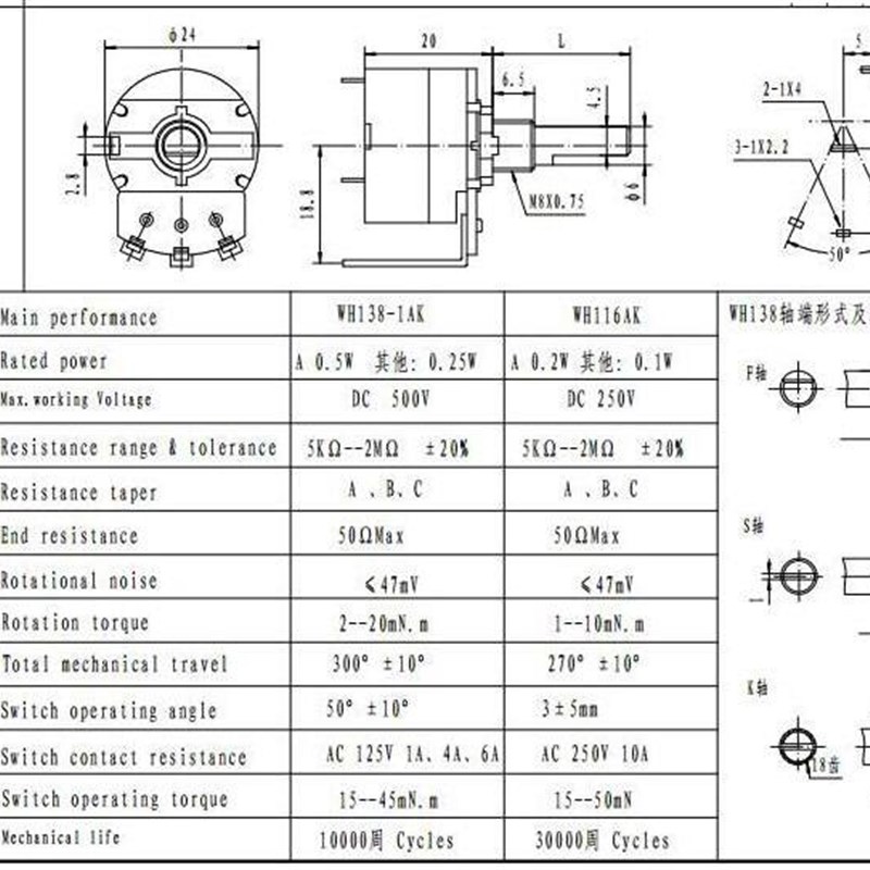 (2只)带开关电位器 3三弯脚 调光开关 调速器 插针式 阻值B500K