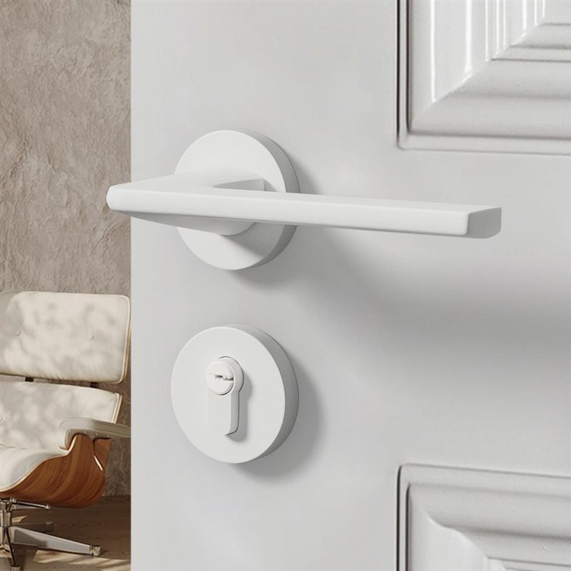 轩森房间门锁卧室家用房门锁奶油风纯白室内木门锁磁吸静音门把手